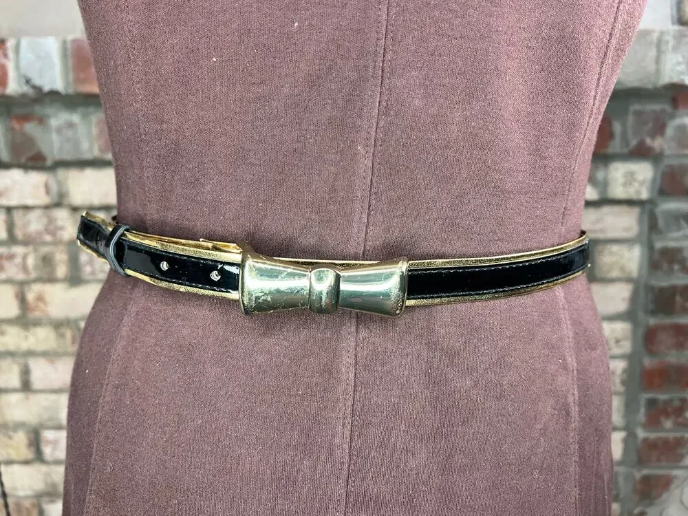 belt bow buckle black gold vegan leather